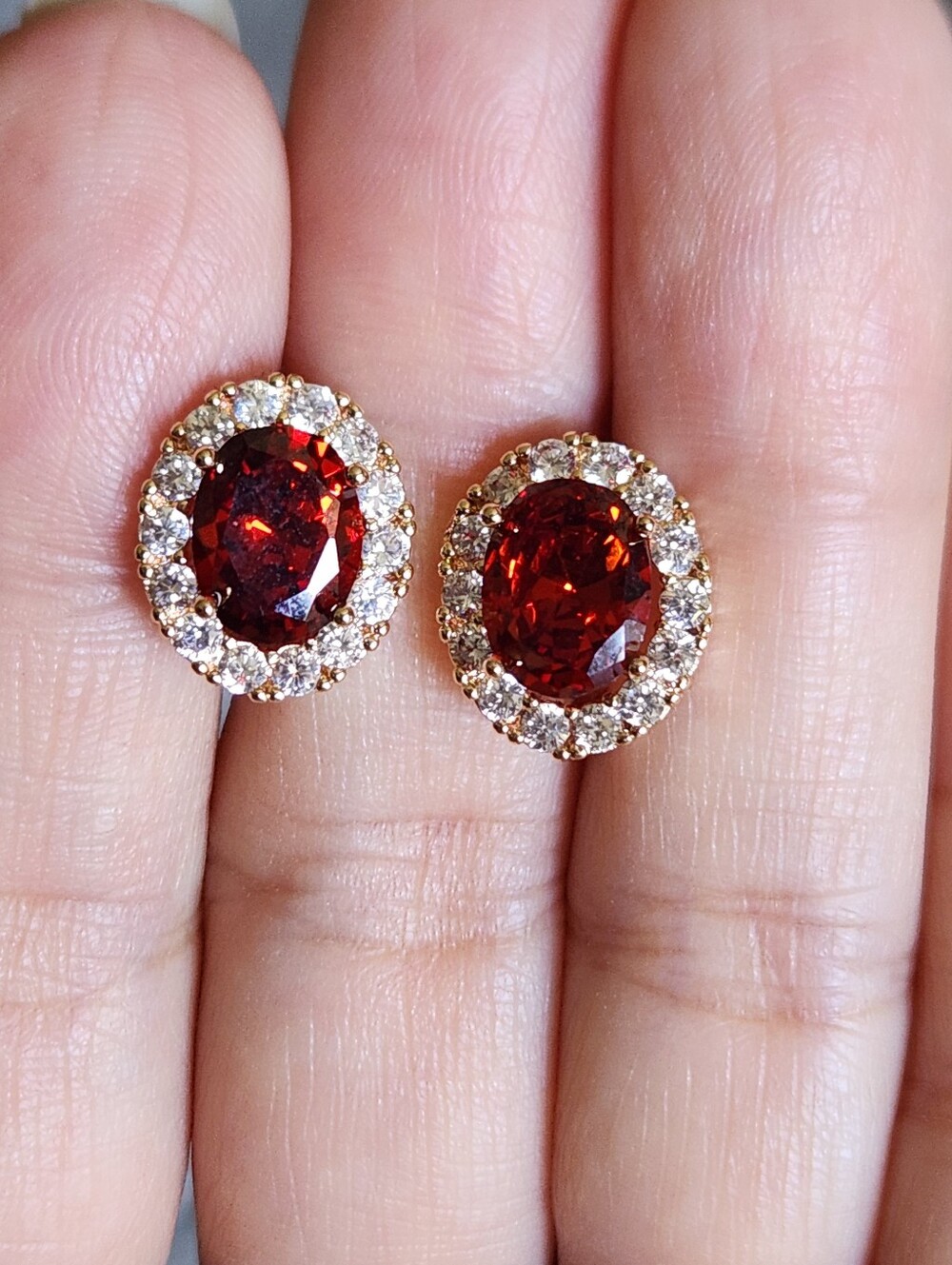 New 18K Gold Plated Oval Cut Ruby Diamond Hoop Earrings for Women